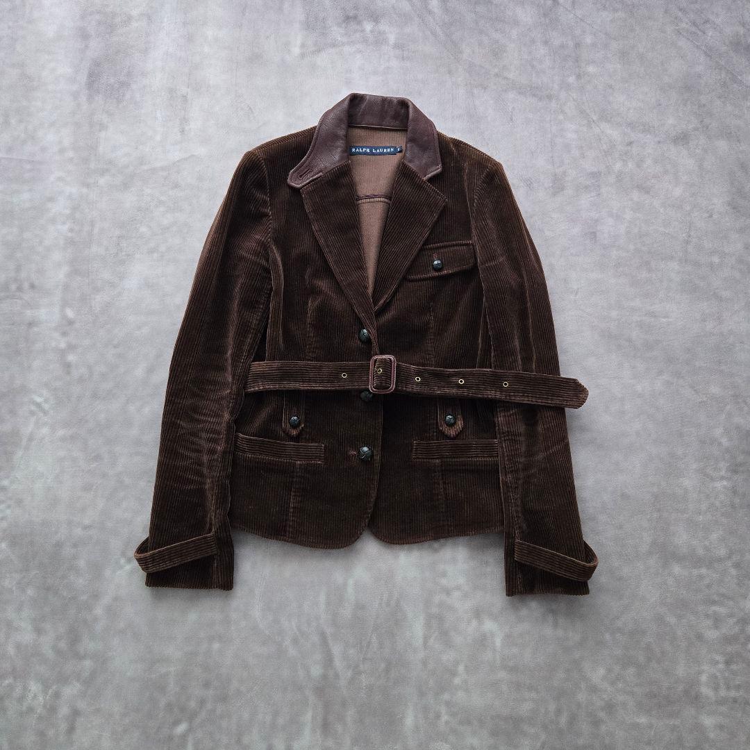 ラルフローレン コーデュロイ テーラードジャケット くるみボタン レザー 茶