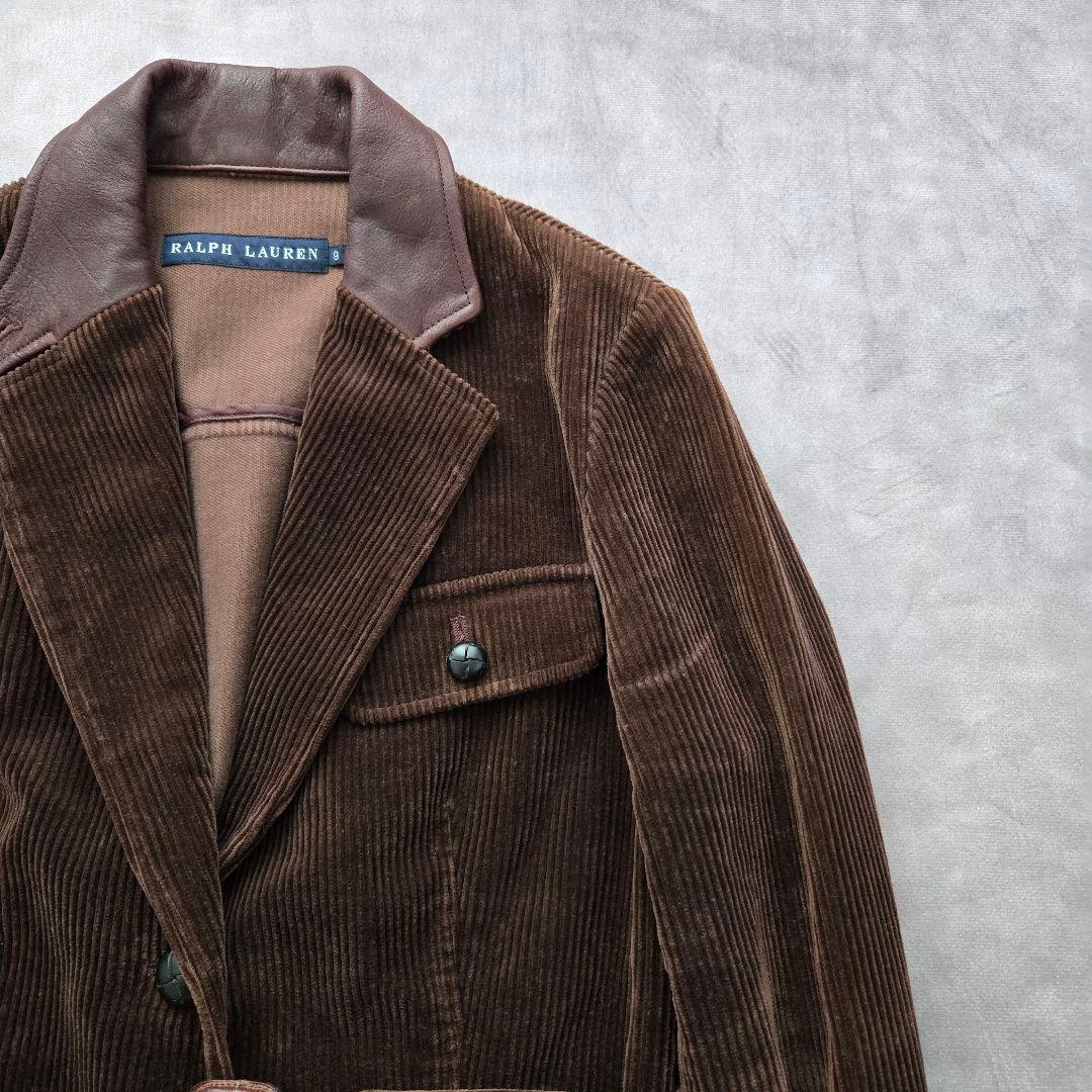 ラルフローレン コーデュロイ テーラードジャケット くるみボタン レザー 茶