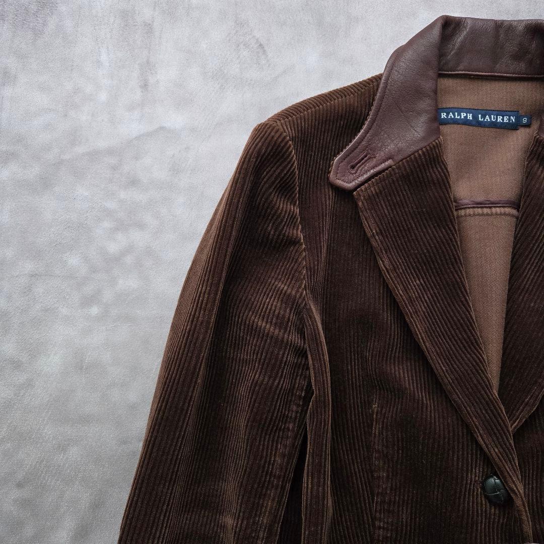 ラルフローレン コーデュロイ テーラードジャケット くるみボタン レザー 茶