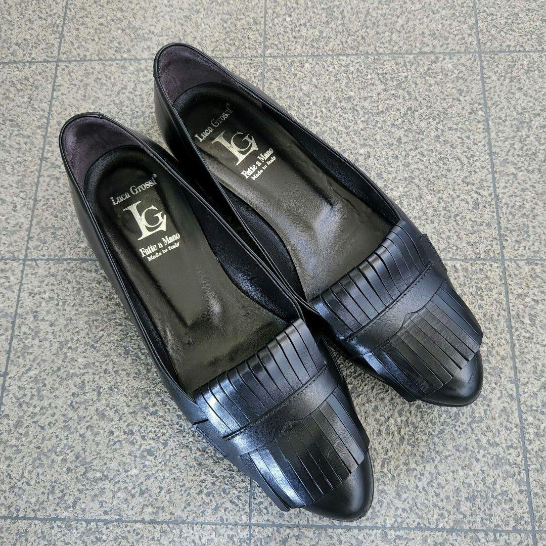 【即購入可】Luca Grossi黒フリンジローファーイタリー38 11-363