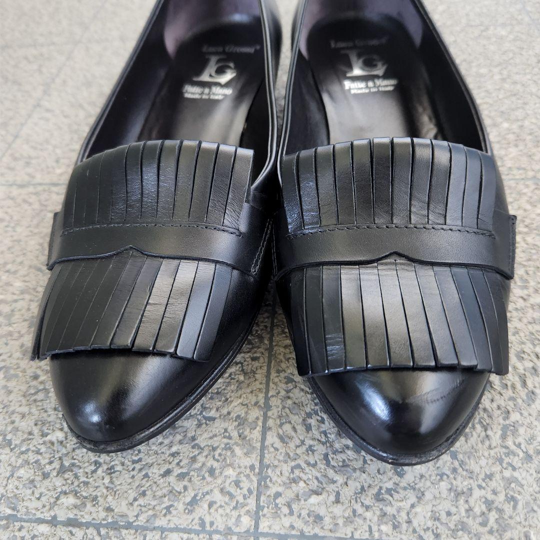 【即購入可】Luca Grossi黒フリンジローファーイタリー38 11-363