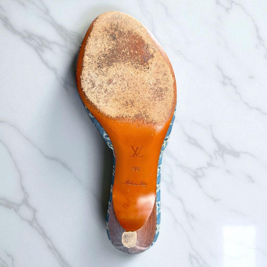 Louis Vuitton モノグラム デニムリボンミュール 23cm