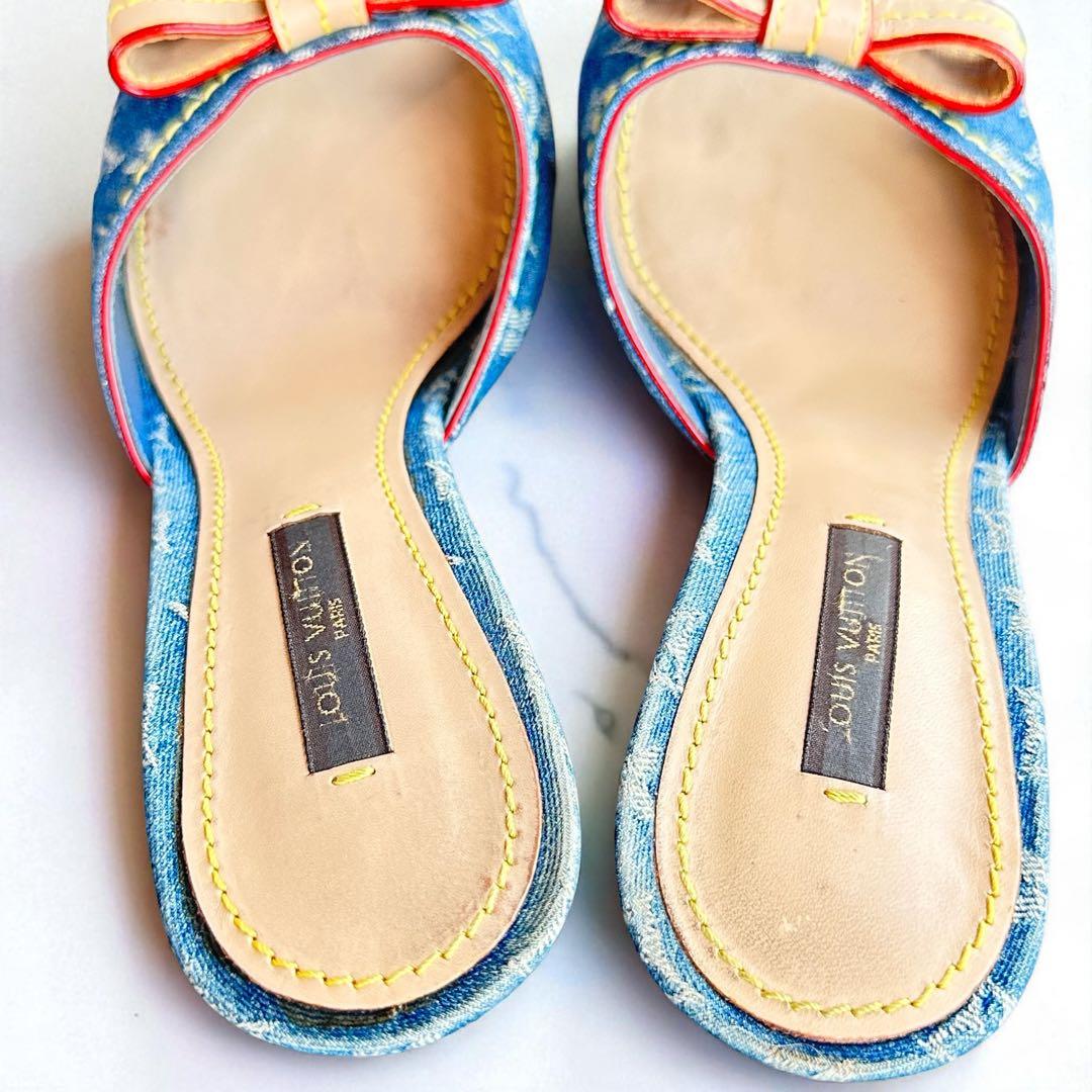 Louis Vuitton モノグラム デニムリボンミュール 23cm