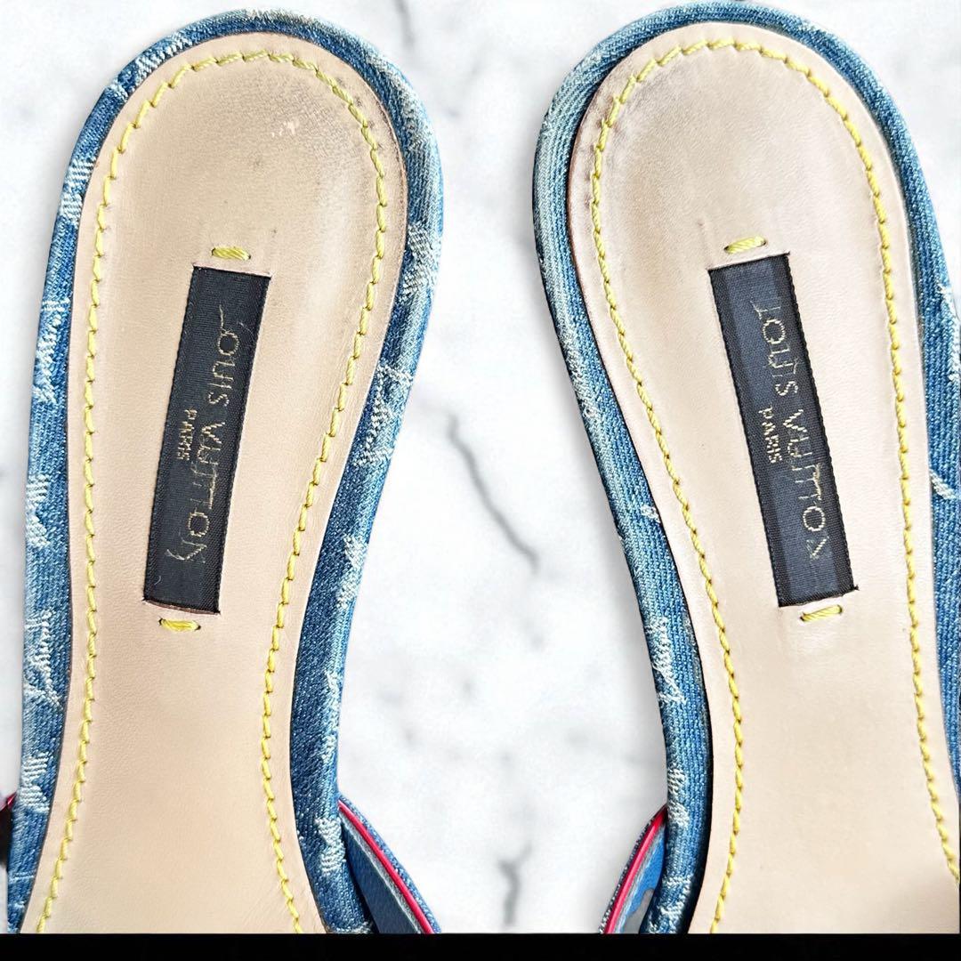 Louis Vuitton モノグラム デニムリボンミュール 23cm