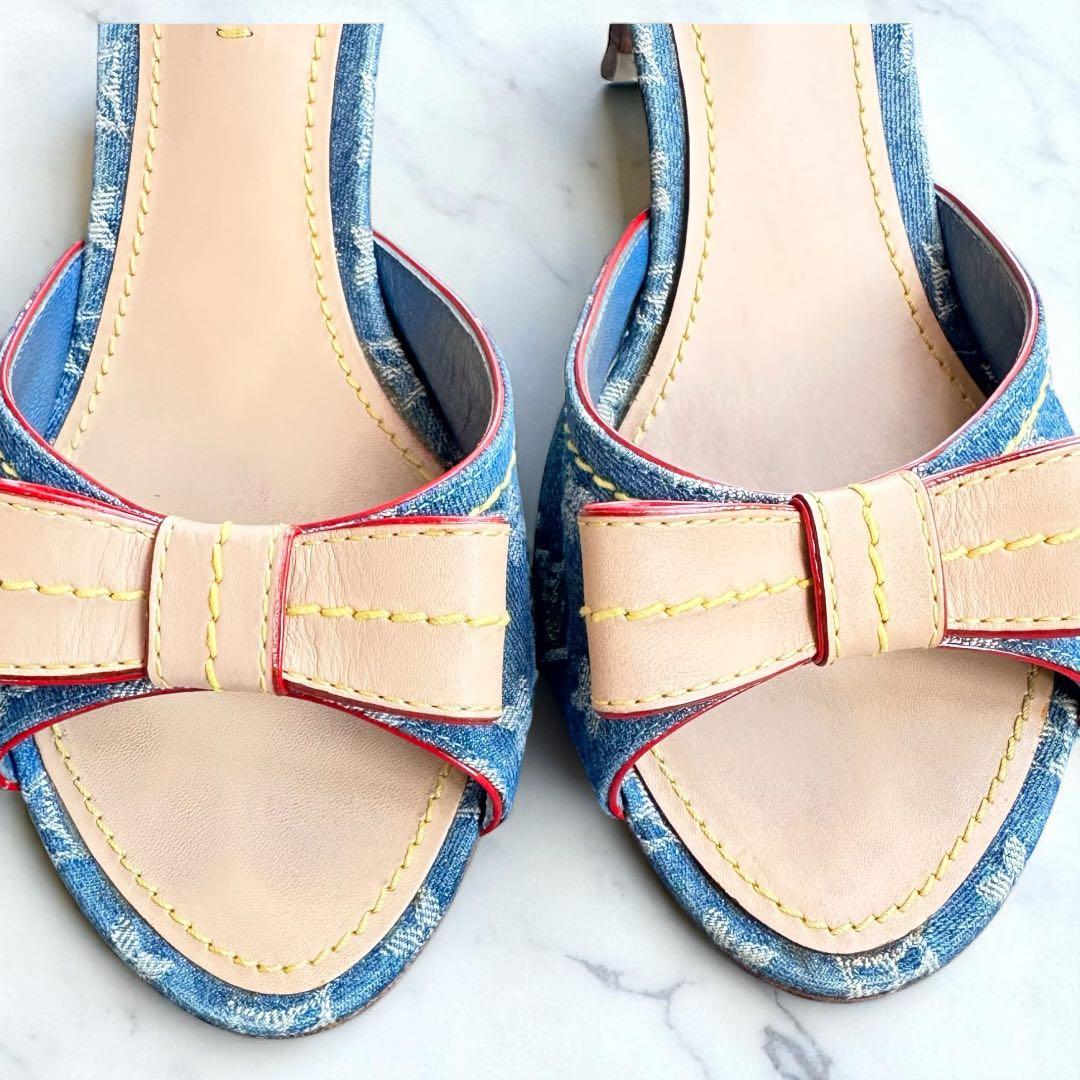 Louis Vuitton モノグラム デニムリボンミュール 23cm