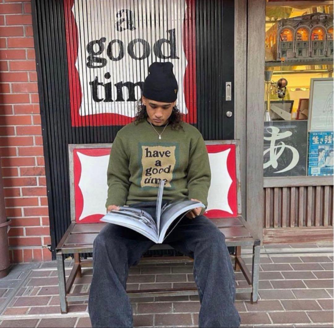 have a good time ニット　Mサイズ　カーキ　グリーン