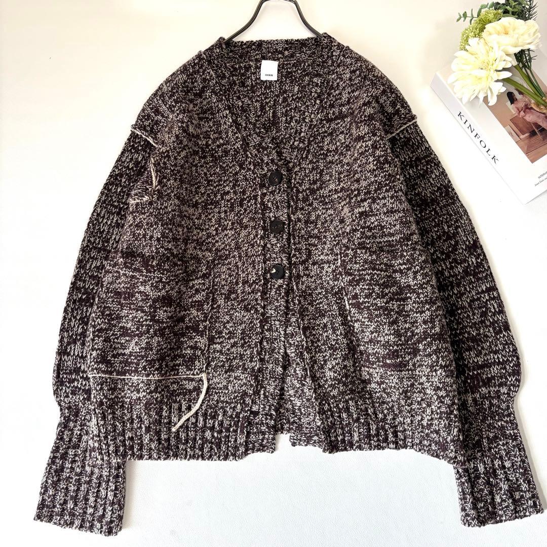 【未使用級/カシミヤ混】IHNN イン ステッチローゲージカーディガン ブラウン