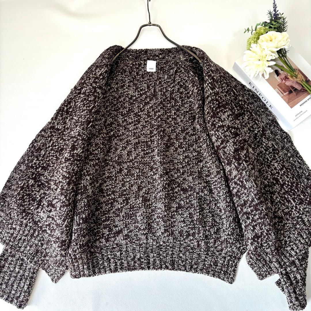 【未使用級/カシミヤ混】IHNN イン ステッチローゲージカーディガン ブラウン