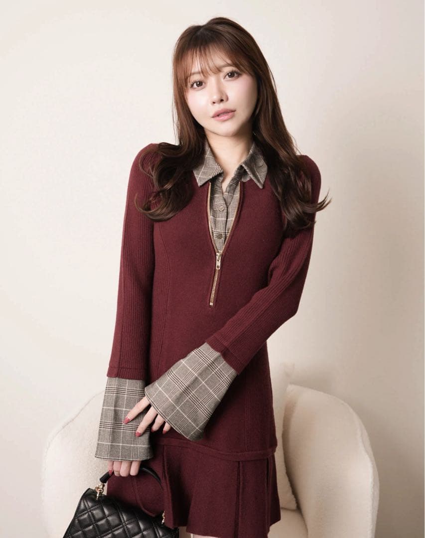 LIP SERVICE フロントZIPニットプリーツワンピース