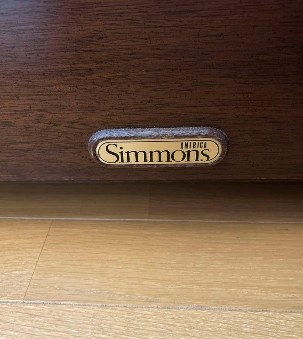 シモンズ ダブルベッド（フレーム+マットレス）※ 床板破損あり アンティーク家具