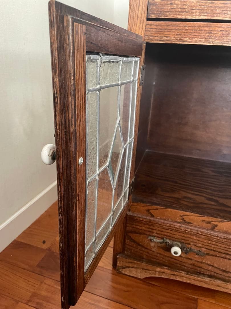 木製クラシックキャビネット 引き出し付き ステンドグラス