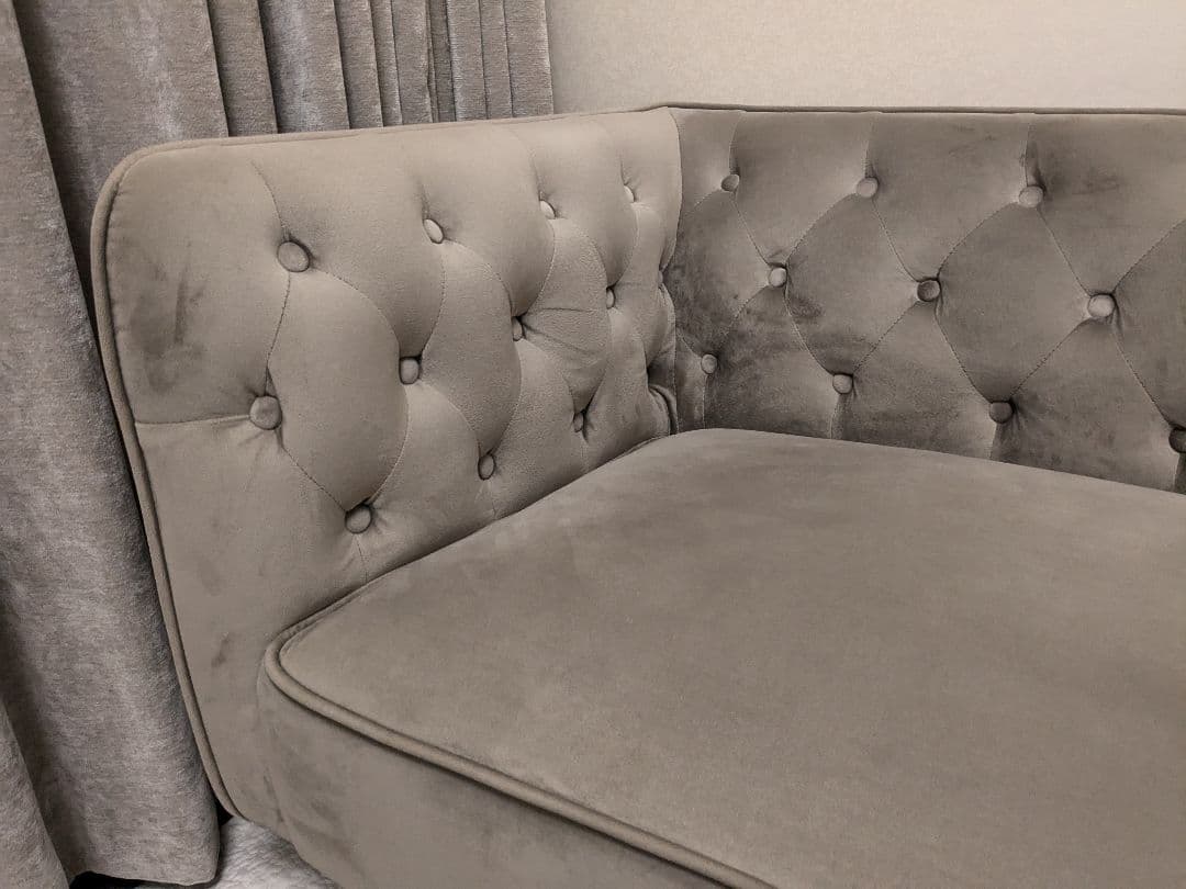 【匿名配送】ロウヤ ソファ　2人掛けカウチソファ ベルベット調グレー　LOWYA