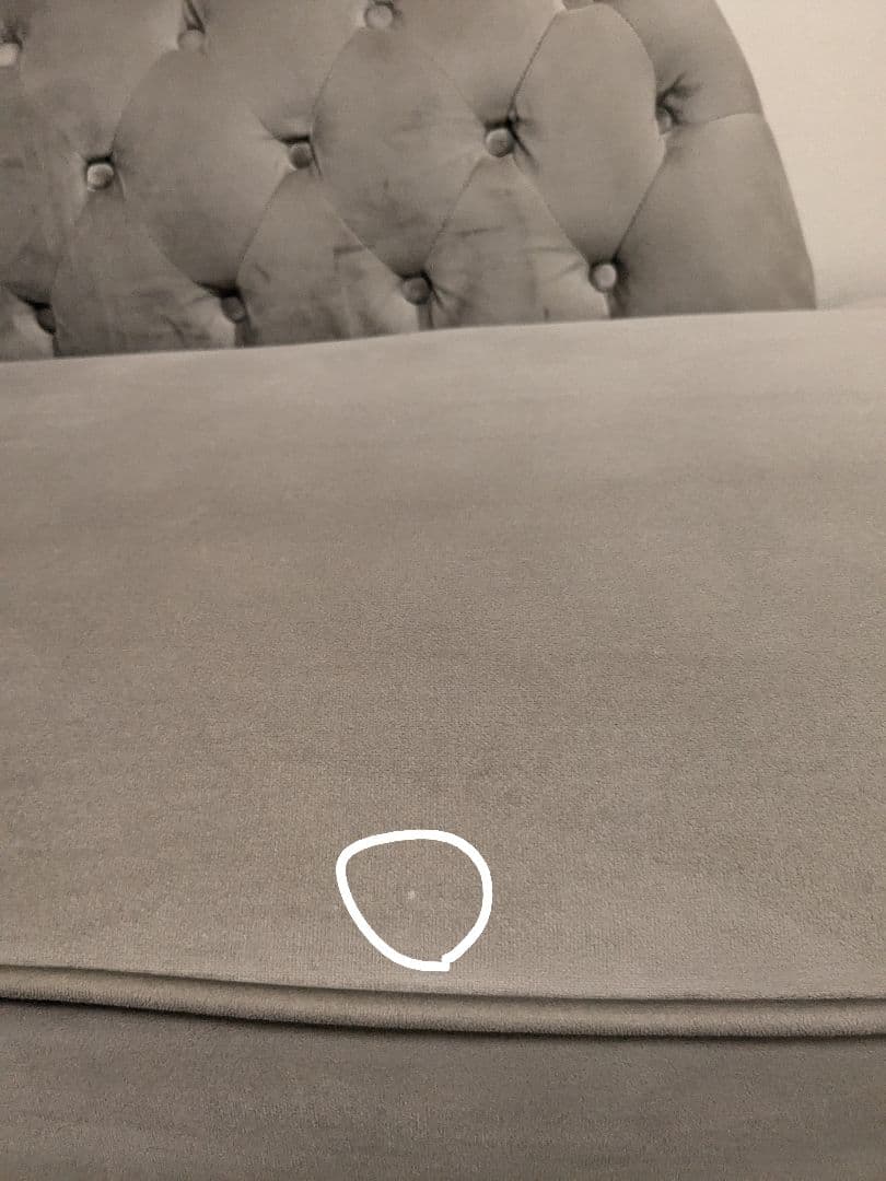 【匿名配送】ロウヤ ソファ　2人掛けカウチソファ ベルベット調グレー　LOWYA