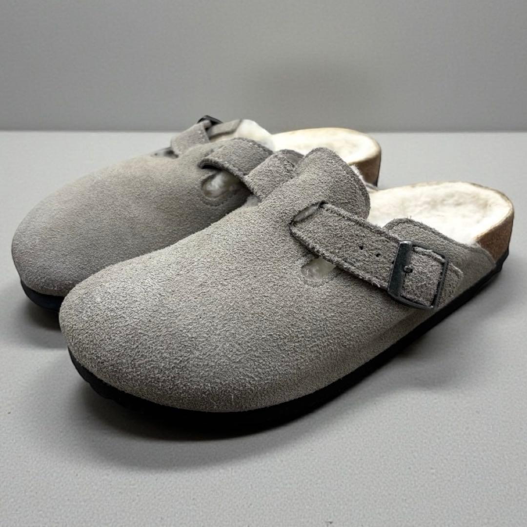 美品 ビルケンシュトック ボストン シアリング 24cm ファー グレー サボ