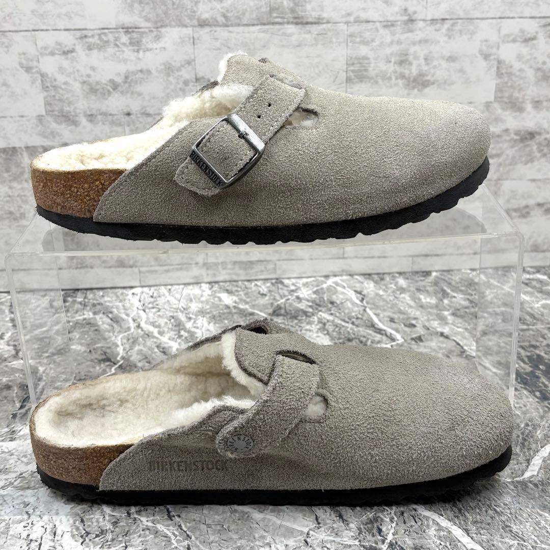 美品 ビルケンシュトック ボストン シアリング 24cm ファー グレー サボ
