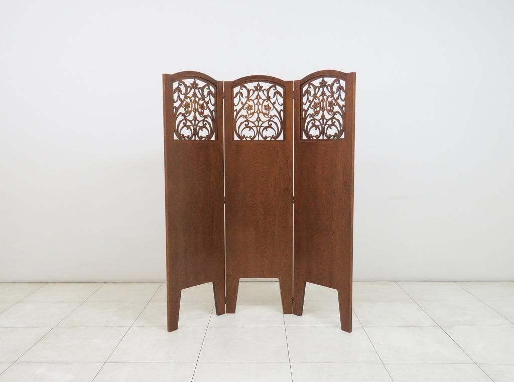 三越 ブルージュ■透かし挽きスクリーン■3連■パーテーション 衝立■オーク材