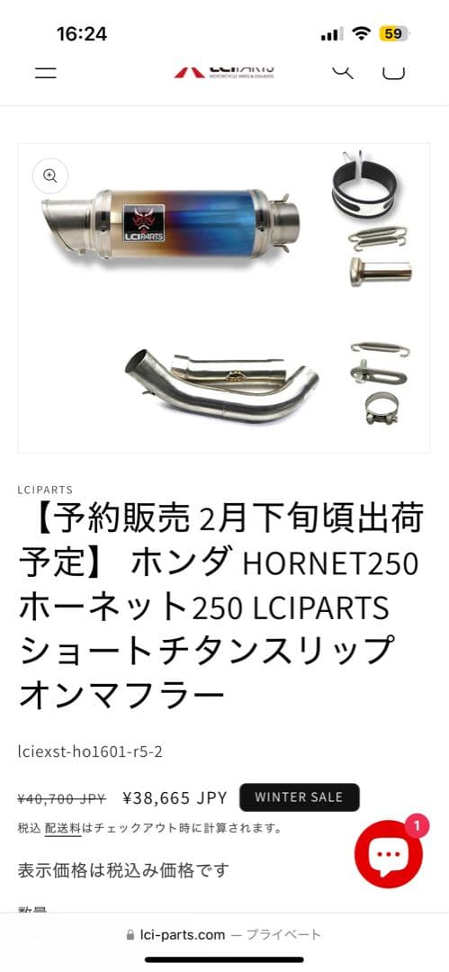 HONDA HORNET 250 ショートチタンマフラー