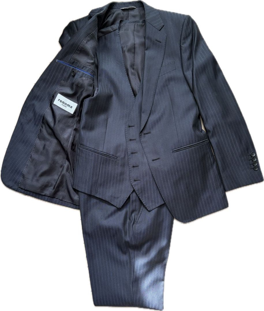極美品。renoma。濃紺 ストライプ スーツ