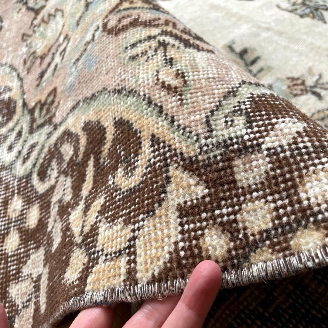 超大判170×292 フローラルメダリオン　グレージュ　トルコヴィンテージラグ