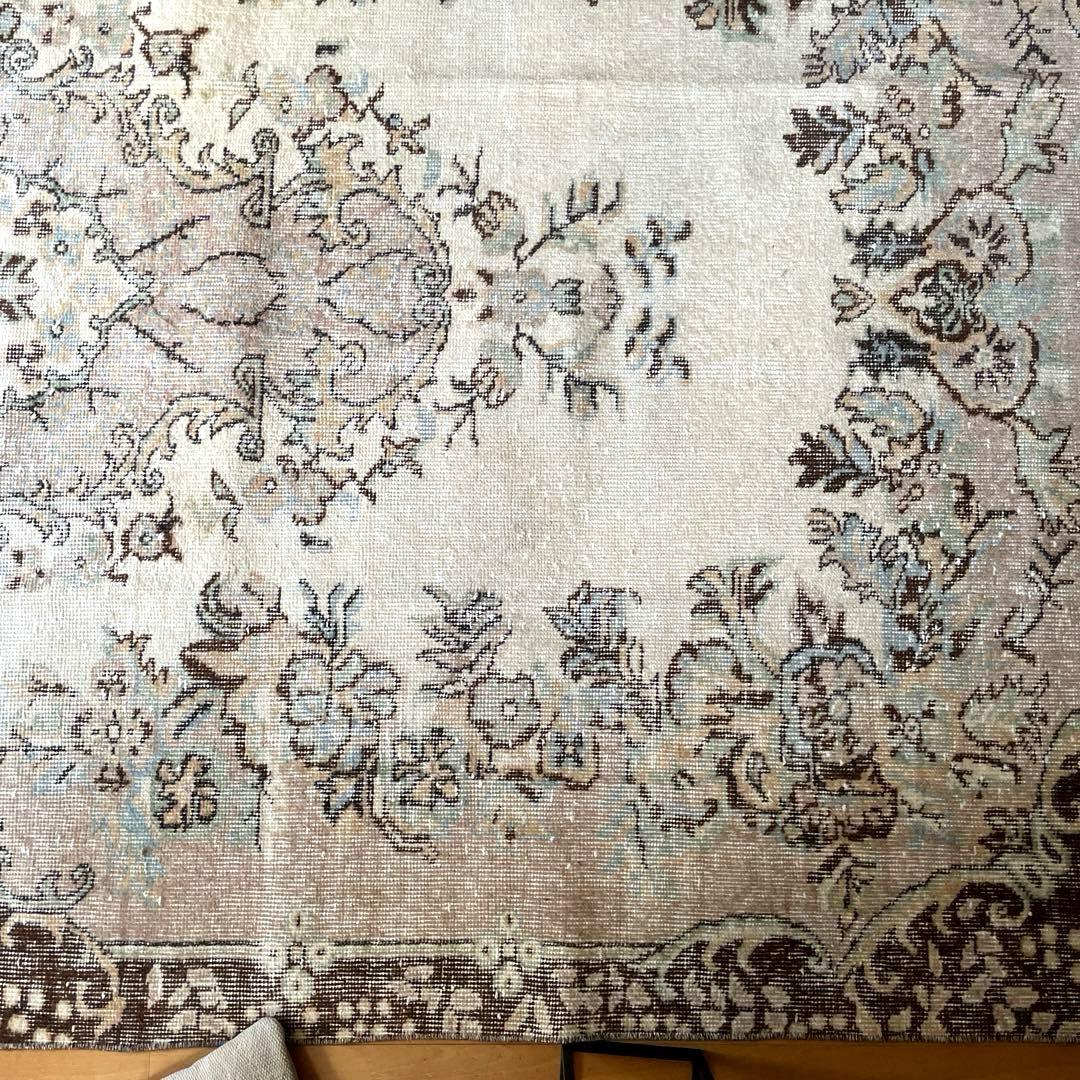 超大判170×292 フローラルメダリオン　グレージュ　トルコヴィンテージラグ