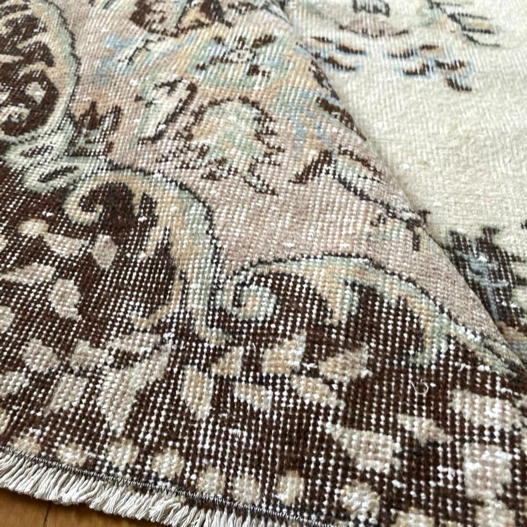 超大判170×292 フローラルメダリオン　グレージュ　トルコヴィンテージラグ