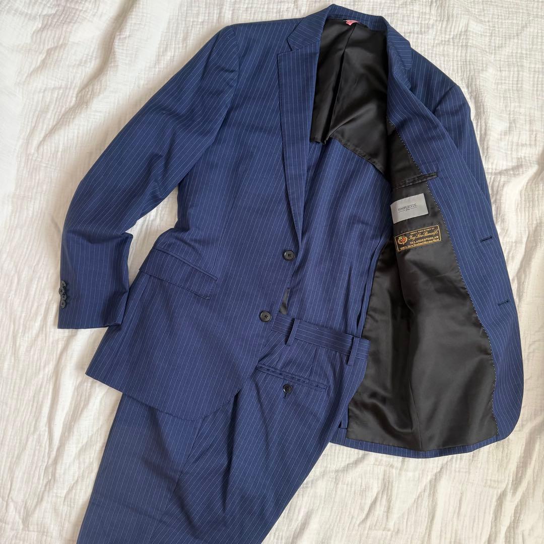 美品☆SIMPLICITEロロピアーナ/ネイビー ストライプ ビジネススーツXL
