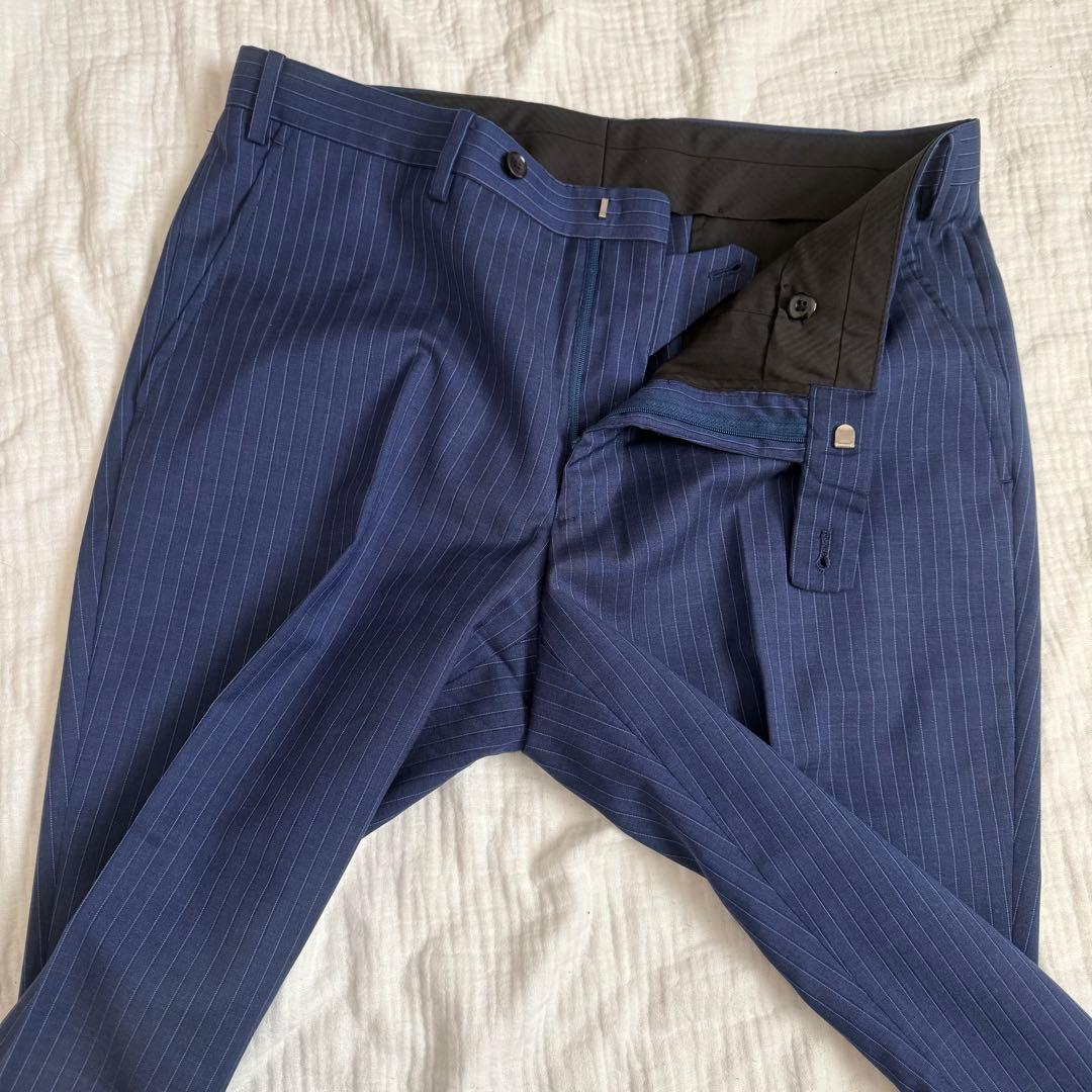 美品☆SIMPLICITEロロピアーナ/ネイビー ストライプ ビジネススーツXL