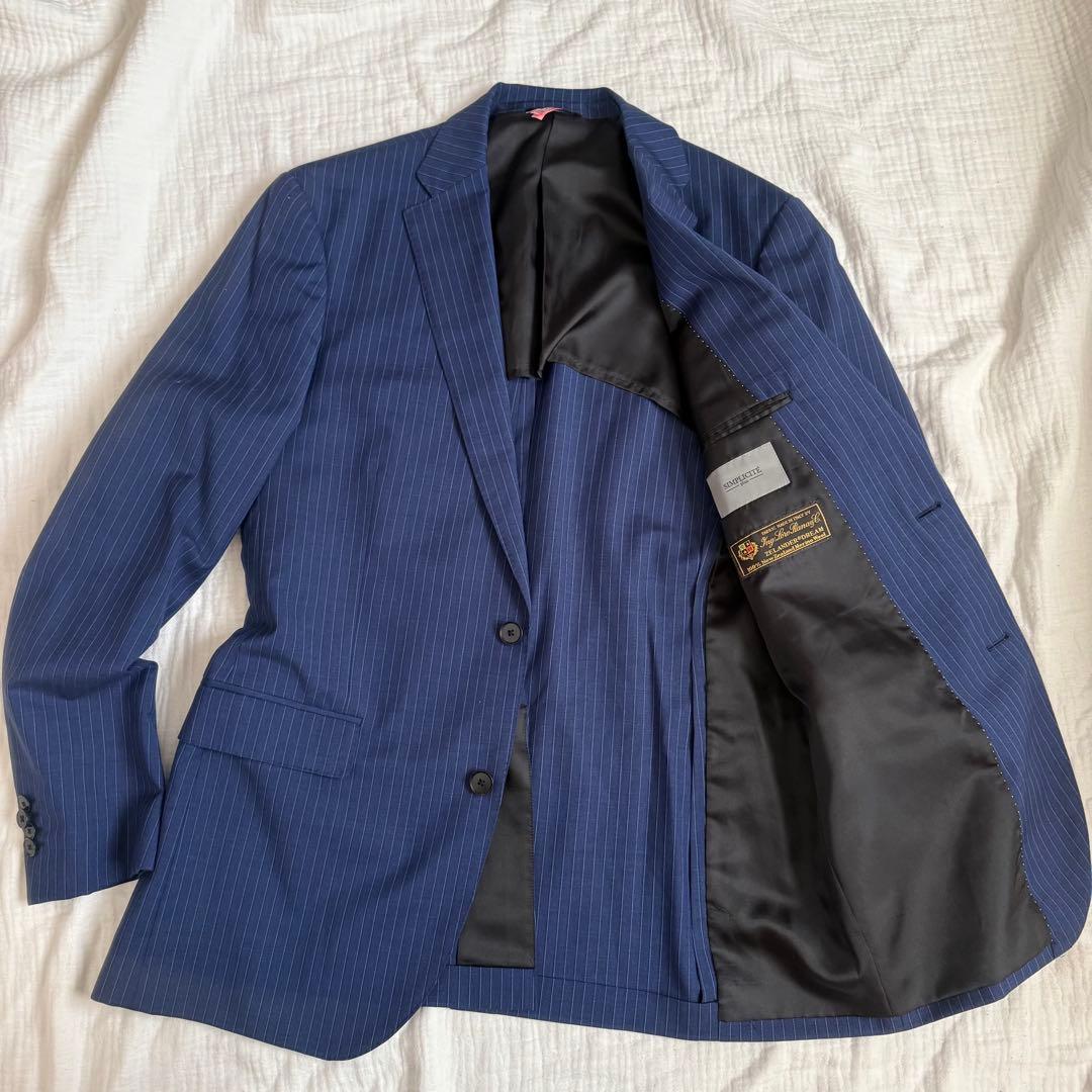 美品☆SIMPLICITEロロピアーナ/ネイビー ストライプ ビジネススーツXL