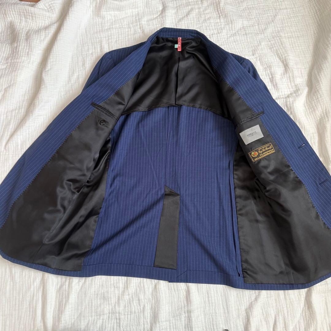 美品☆SIMPLICITEロロピアーナ/ネイビー ストライプ ビジネススーツXL