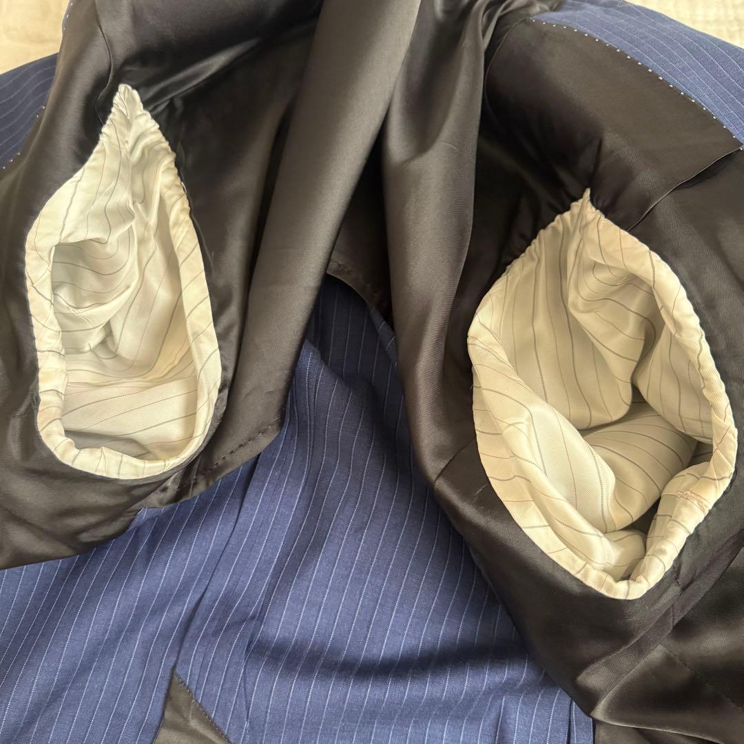 美品☆SIMPLICITEロロピアーナ/ネイビー ストライプ ビジネススーツXL