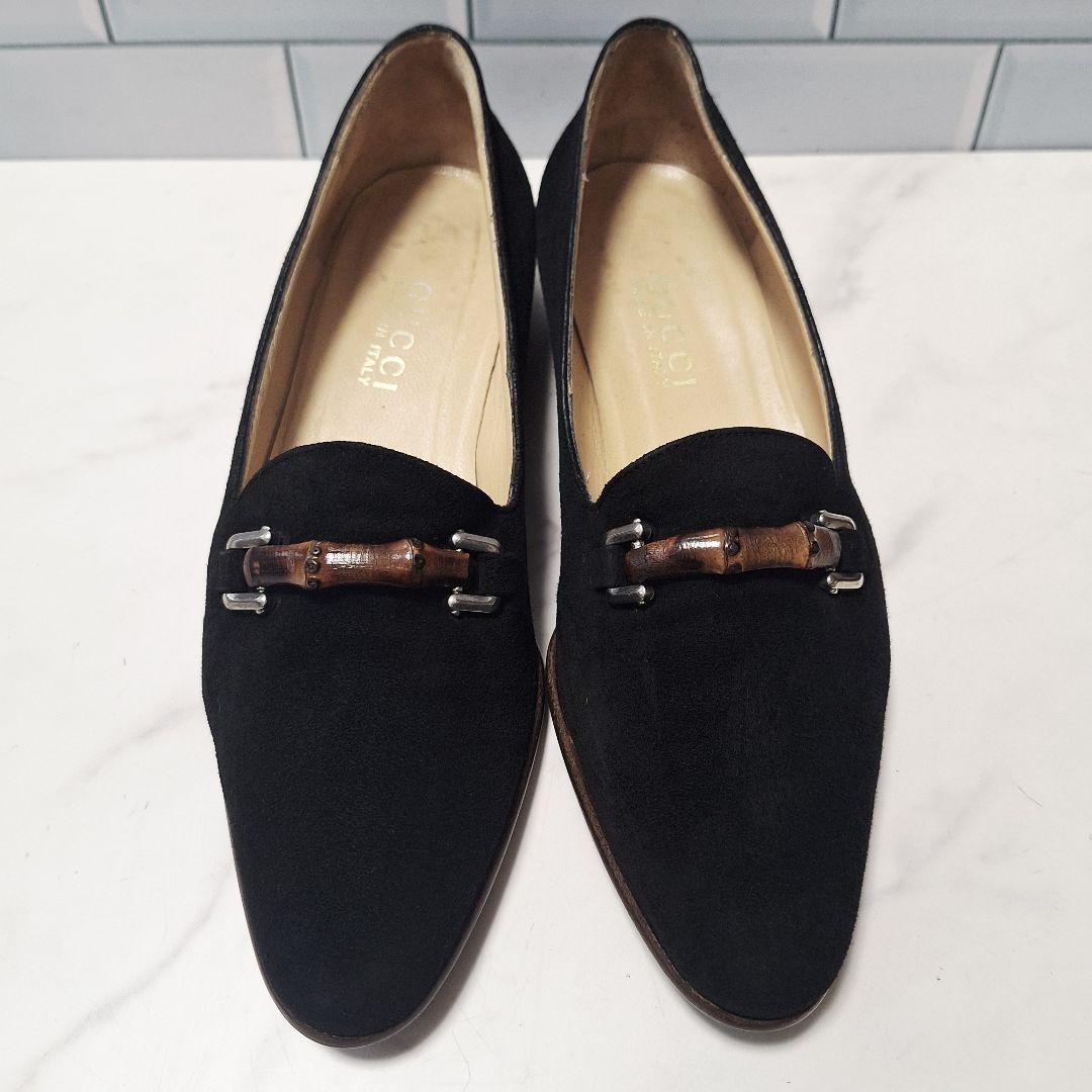 【良品】 GUCCI グッチ バンブービット ローファー 25 スエード 黒