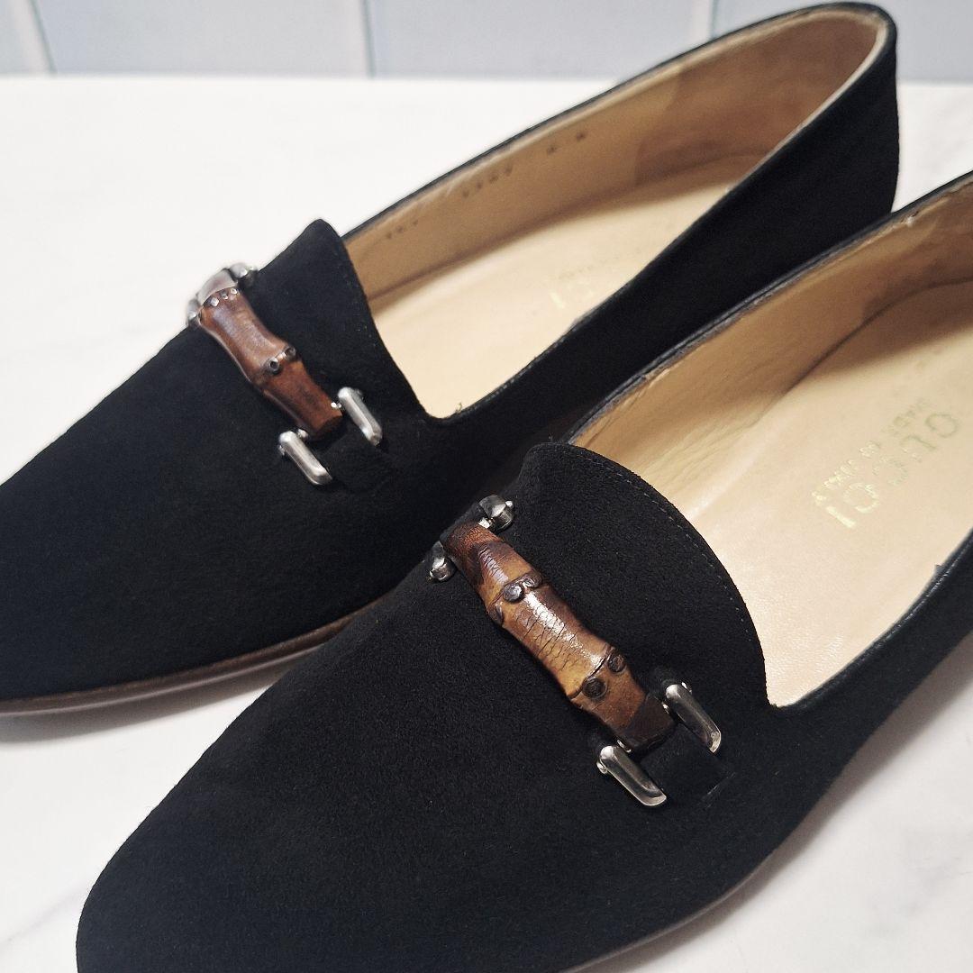 【良品】 GUCCI グッチ バンブービット ローファー 25 スエード 黒
