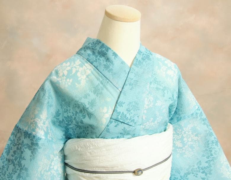 浴衣 ゆかた 綿絽生地使用 凪ブランド 水色 花唐草 夏にピッタリ 綿１００％