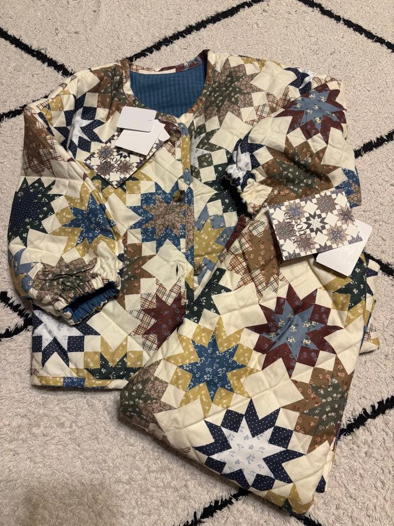 soft_cheese しまむら　パッチワークジャケット・パンツセット