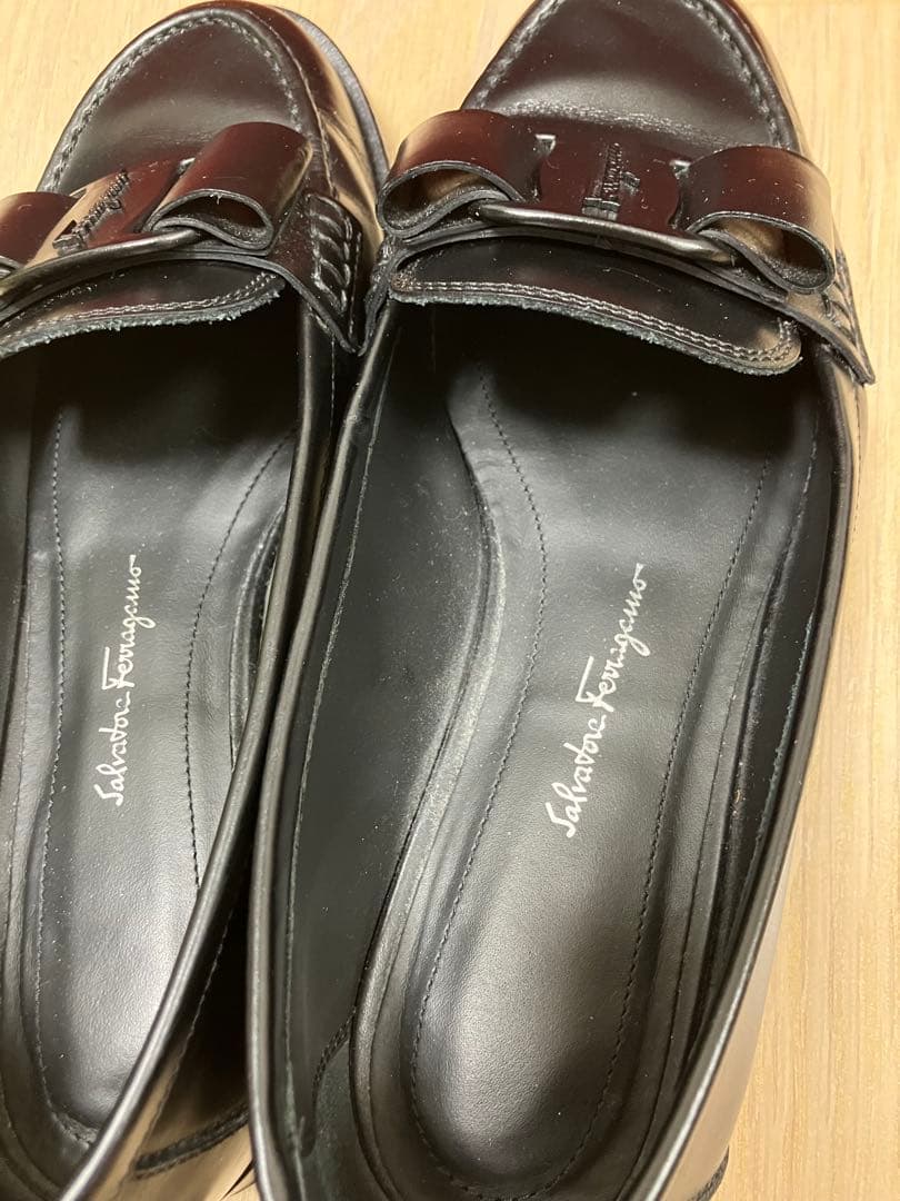 フェラガモ★ローファー 革靴 靴 シューズ レザー ブラック 黒フラットリボン