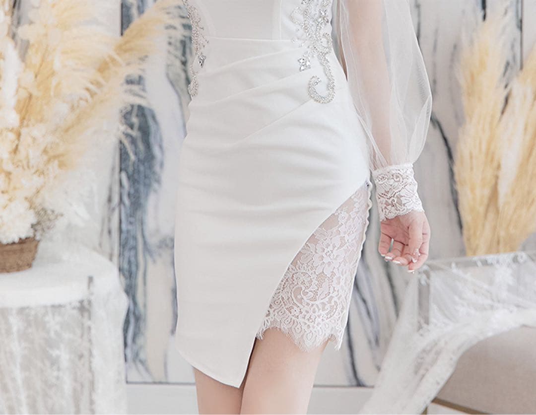 シースルービジューレース♡キャバドレス ミニドレス ジュエルズ ローブドフルール