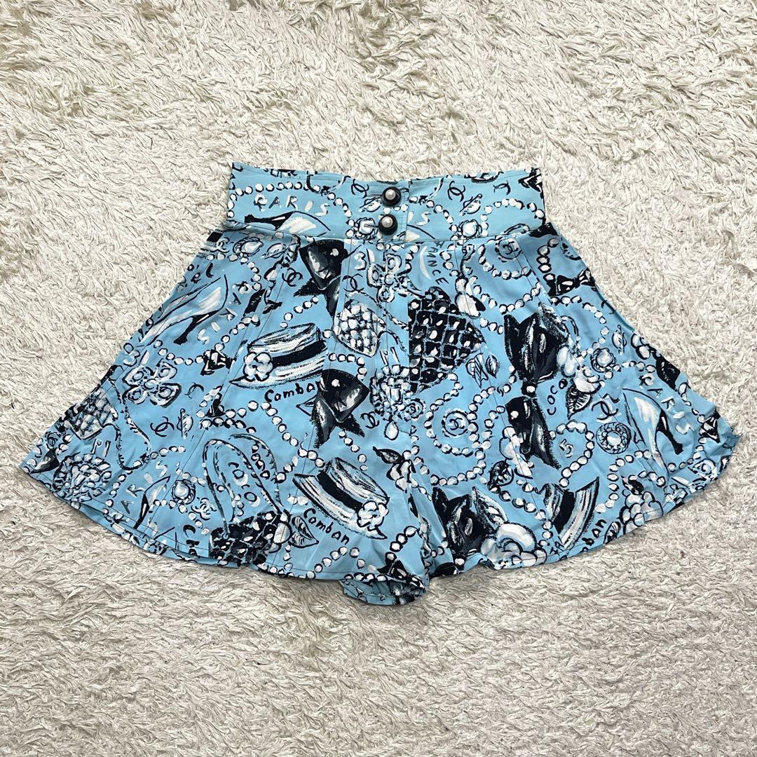 美品　シャネル　ココマーク　シルク100%　ショートパンツ　ジュエリー柄　パール