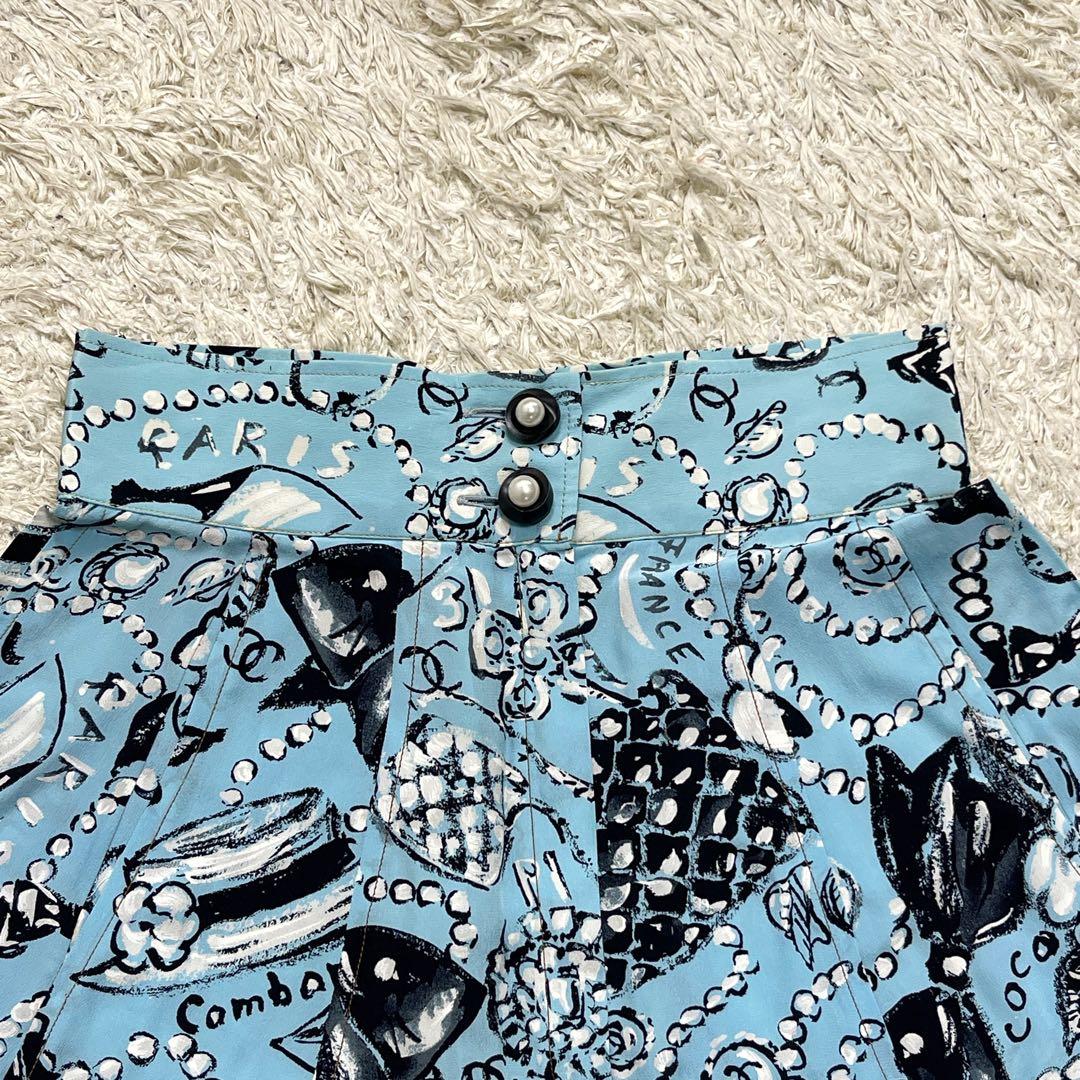 美品　シャネル　ココマーク　シルク100%　ショートパンツ　ジュエリー柄　パール