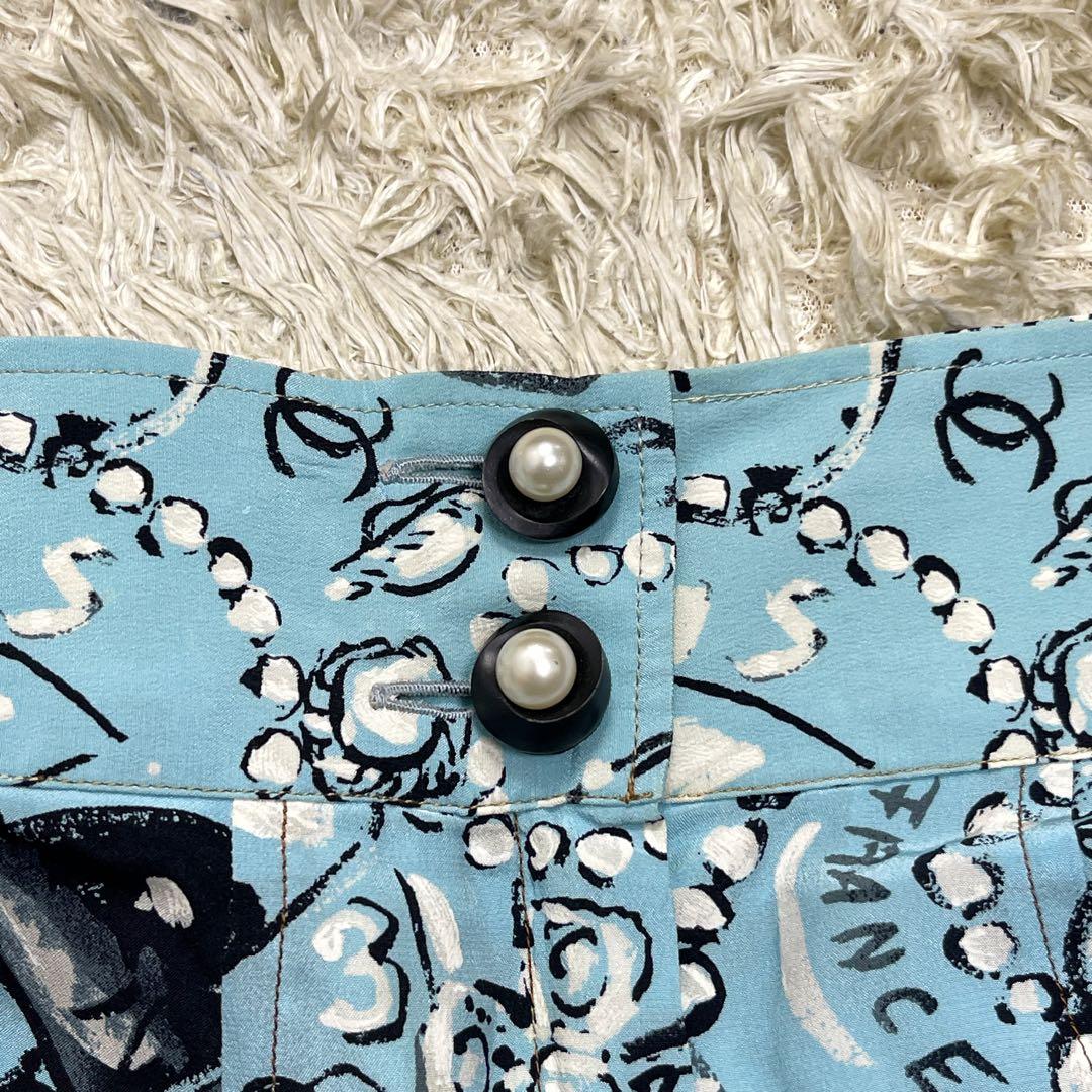 美品　シャネル　ココマーク　シルク100%　ショートパンツ　ジュエリー柄　パール