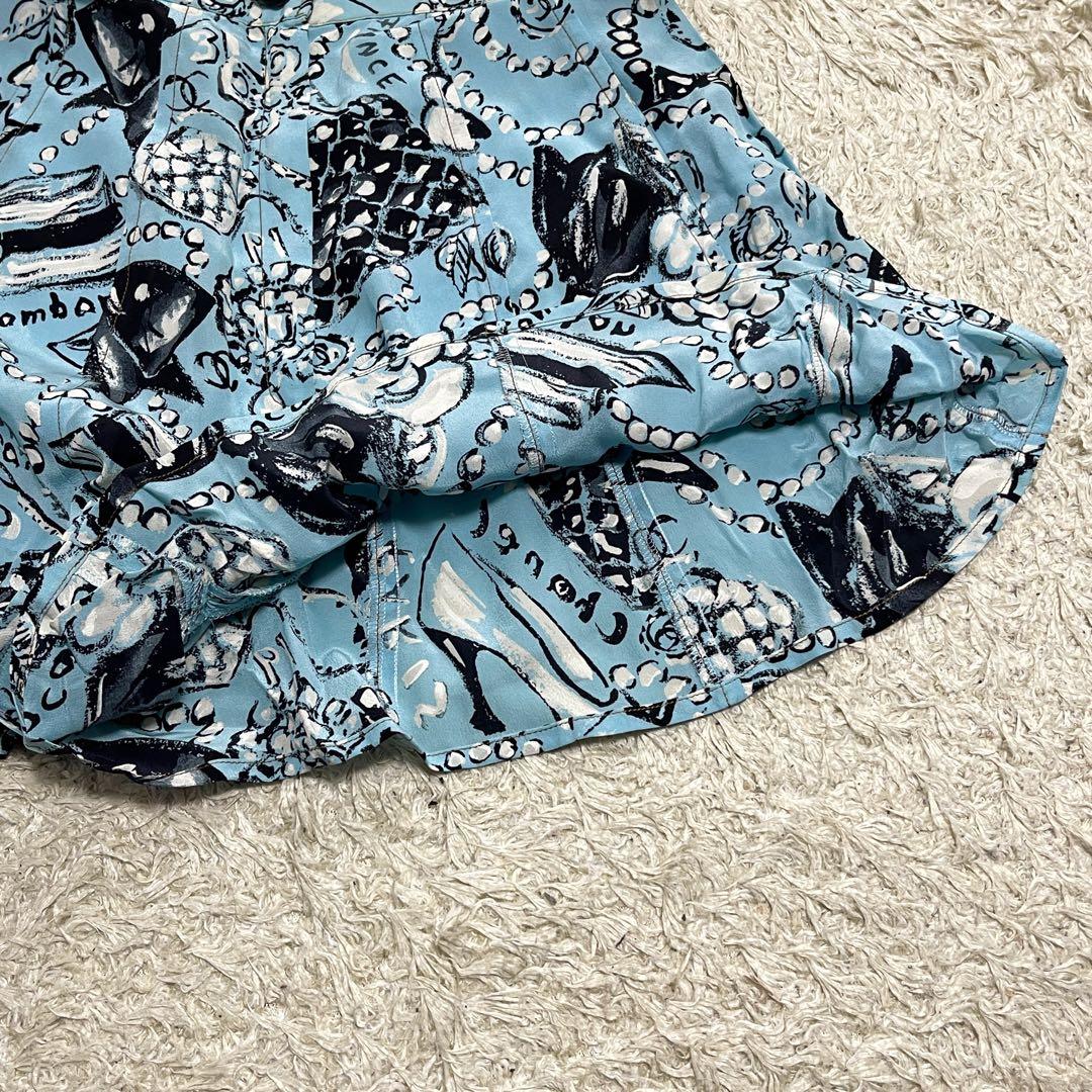 美品　シャネル　ココマーク　シルク100%　ショートパンツ　ジュエリー柄　パール