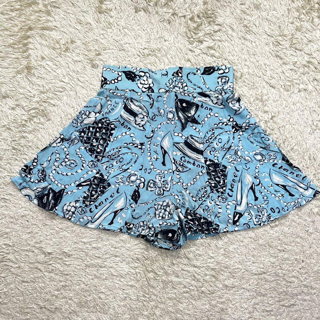美品　シャネル　ココマーク　シルク100%　ショートパンツ　ジュエリー柄　パール