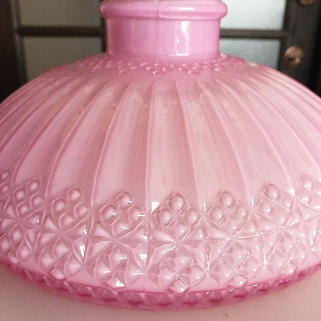 大正ガラス　アンティーク　　ピンクランプシェード