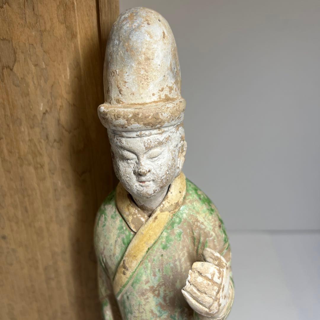 専用　中国唐時代　唐三彩人物　木箱付　高さ約36.5㎝　東Y8-0203②タニサ