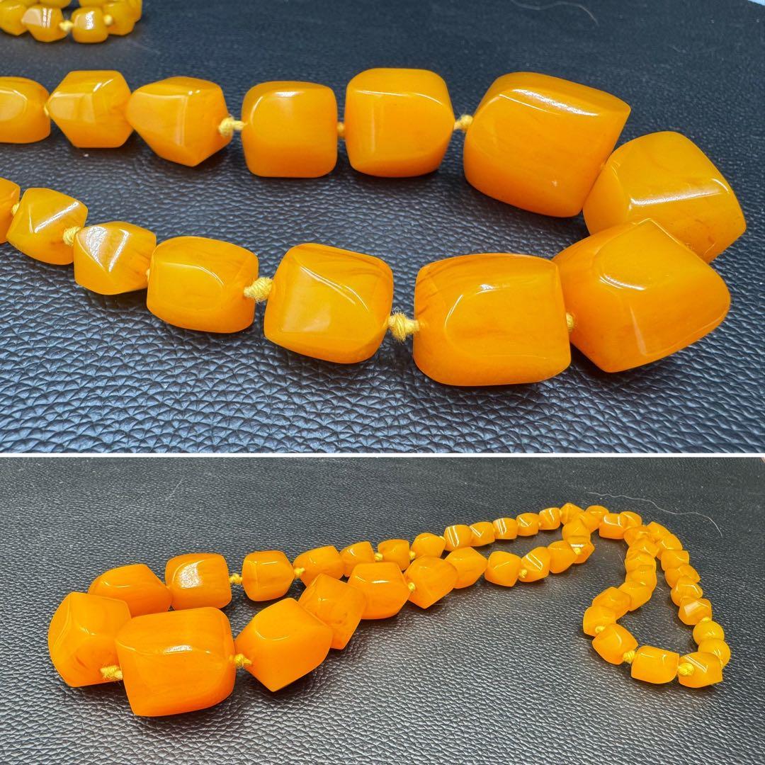 出品終了‼️ソビエト　アンティーク　琥珀ロイヤルアンバー　ロングネックレス　現状