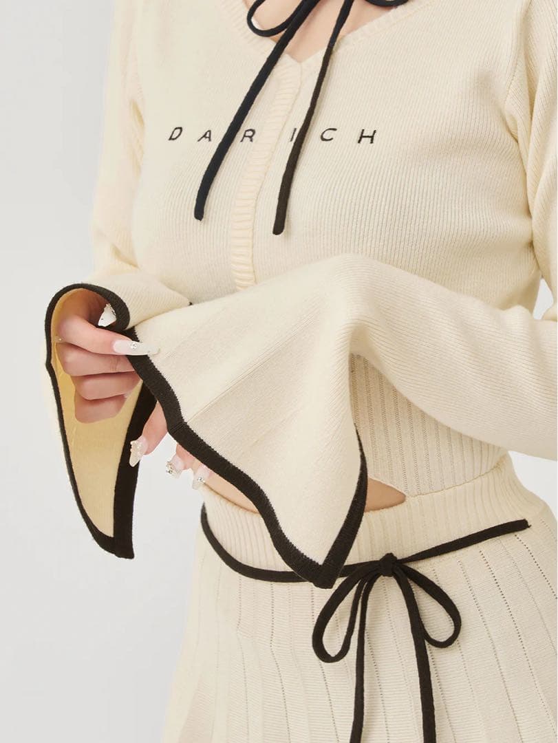 Darich ウエストオープンリボンデザインニットミニワンピース アイボリー