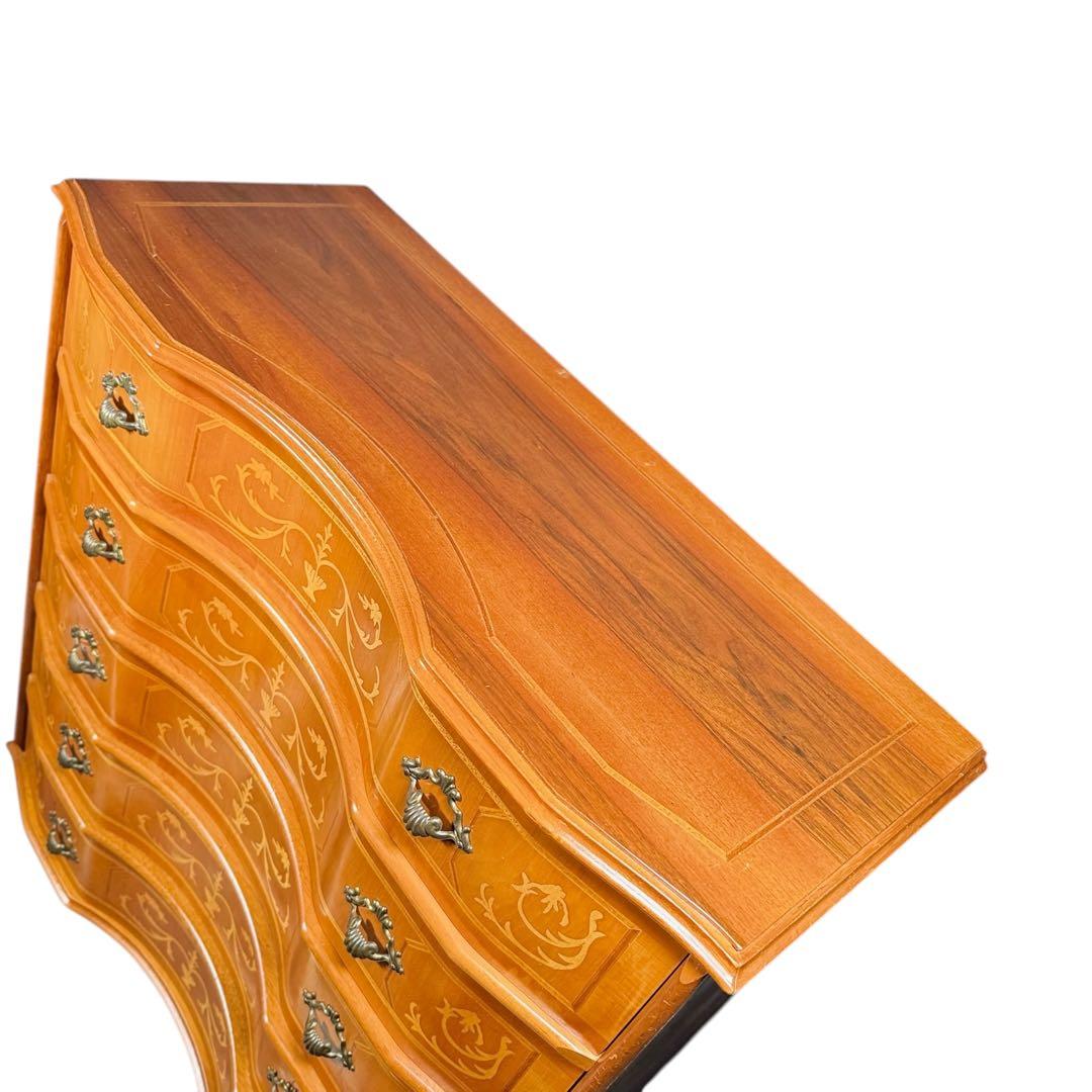 HR829 【曲線シャビー】イタリア 5段チェスト 丸脚 象嵌細工