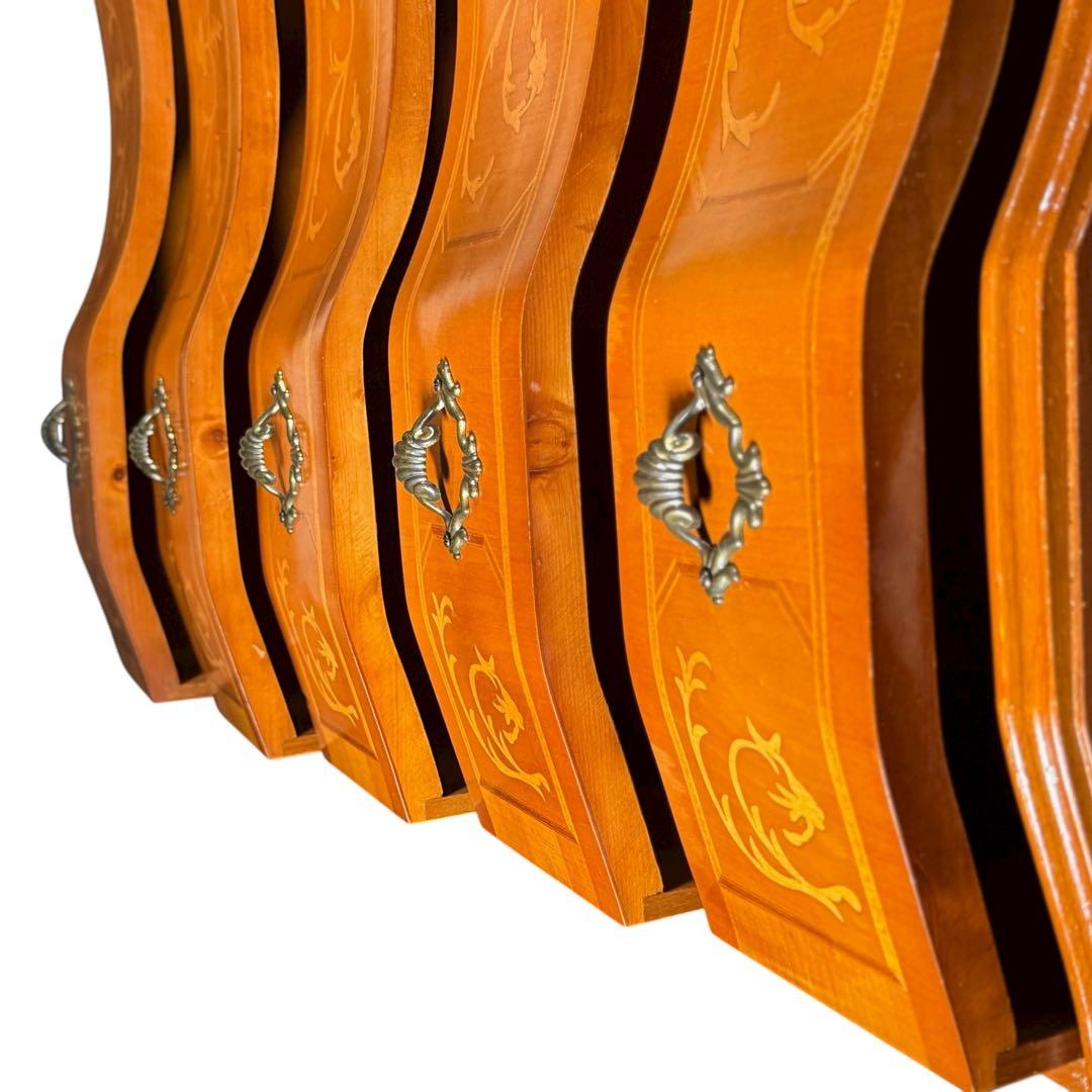 HR829 【曲線シャビー】イタリア 5段チェスト 丸脚 象嵌細工