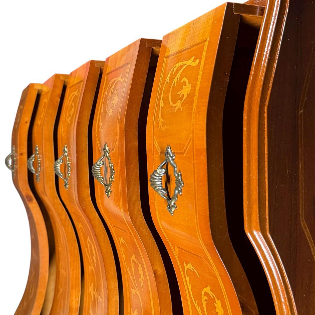 HR829 【曲線シャビー】イタリア 5段チェスト 丸脚 象嵌細工