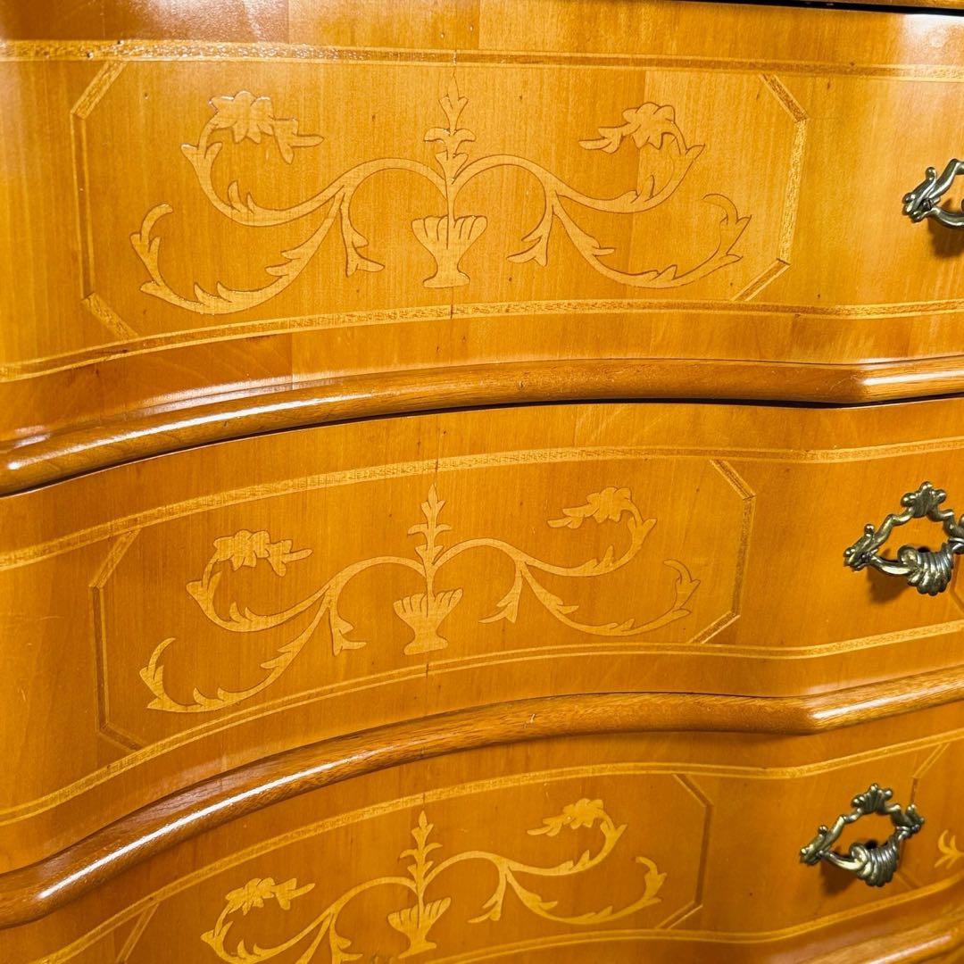 HR829 【曲線シャビー】イタリア 5段チェスト 丸脚 象嵌細工