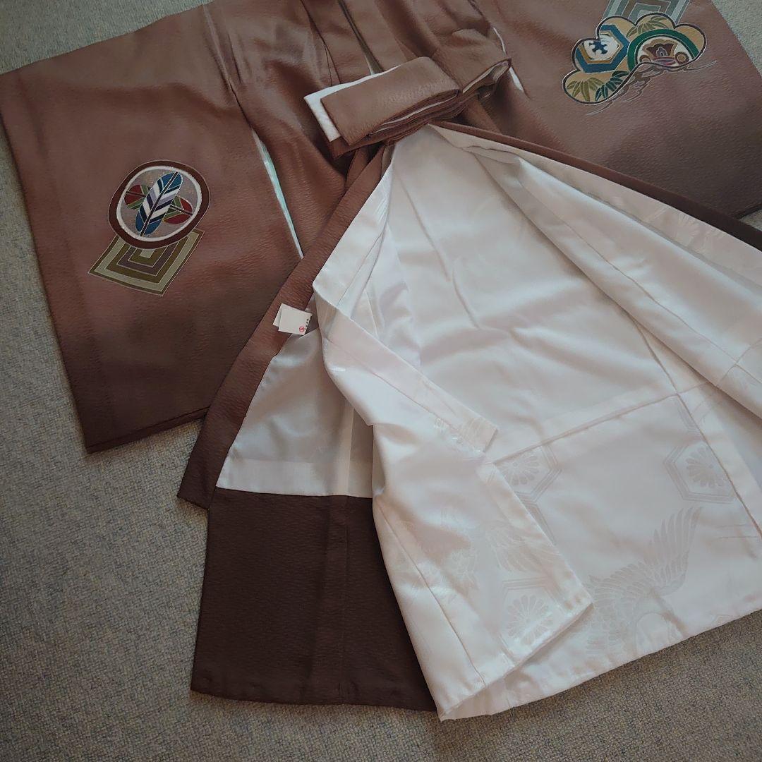 【美品】正絹 日本製 京都一秀 産着 長襦袢付 男児　光悦茶　袴付　高級